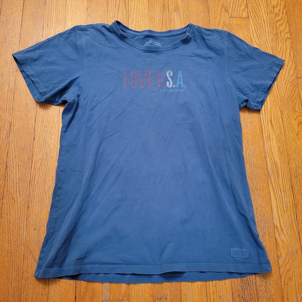 Life is Good L T-Shirt Blue Love‎ USA Graphic Cotton CLASSIC FIT Tee July 4th